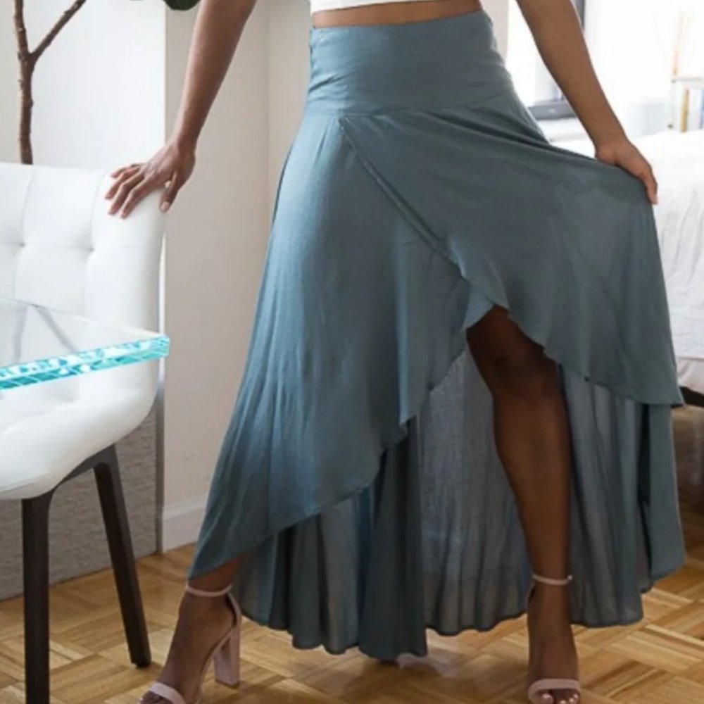 Sage Green High-Low Maxi Skirt